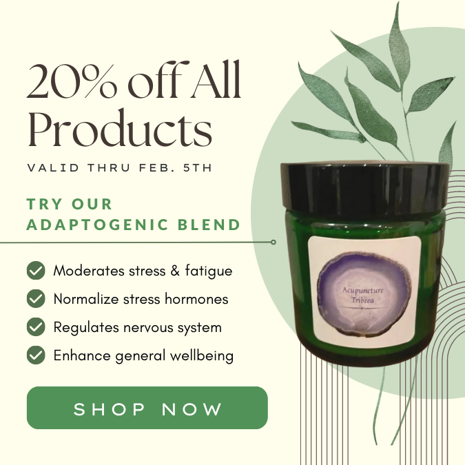 20% off all products
valid thru Feb. 5th

Try our Adaptogenic Blend
-Moderates stress & fatigue
-Normalize stress hormones
-Regulates nervous system
-Enhance general wellbeing
Shop Now